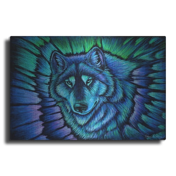 Luxe Metal Art 'Wolf Aurora' by Rebecca Wang Art, Metal Wall Art, 16"x12"