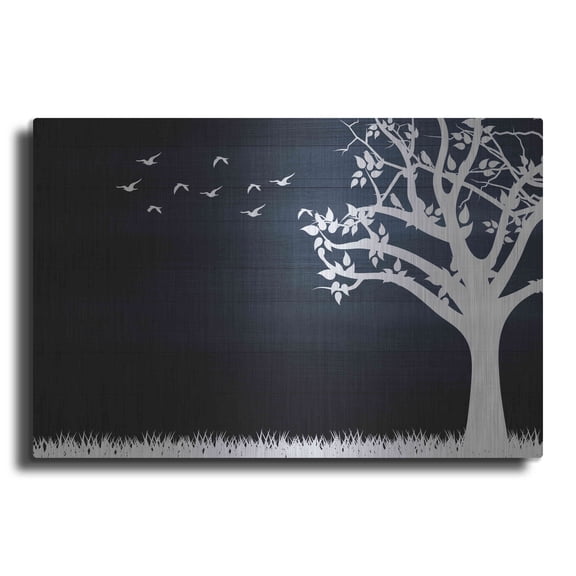 Luxe Metal Art 'Wood Series: Birds and Tree, Inverted Silhouettes', Metal Wall Art, 16"x12"