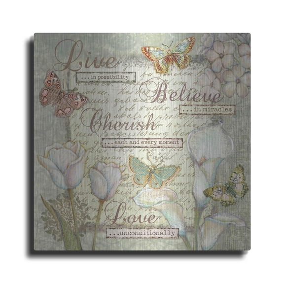 Luxe Metal Art 'Word 5 Sentiments' by Viv Eisner, Metal Wall Art, 24"x24"