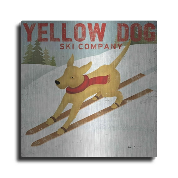 Luxe Metal Art 'Yellow Dog Ski Co' by Ryan Fowler, Metal Wall Art, 36"x36"