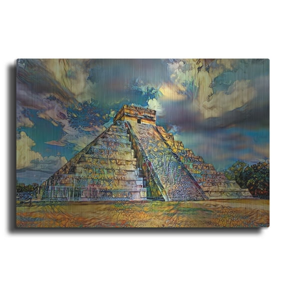 Luxe Metal Art 'Yucatan Mexico Chichen Itza' by Pedro Gavidia, Metal Wall Art, 36"x24"