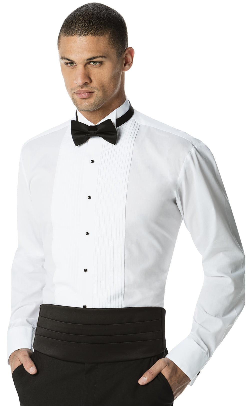 Luxe Microfiber Men's Regular Fit 1/4 Inch Pleated Tuxedo Shirt, Wing