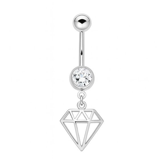 Luxe Modz 14G Belly Button Rings Dangling Diamond Charm Clear CZ Surgical Steel Navel Piercing Jewelry 11mm Men Women - Sold Individually