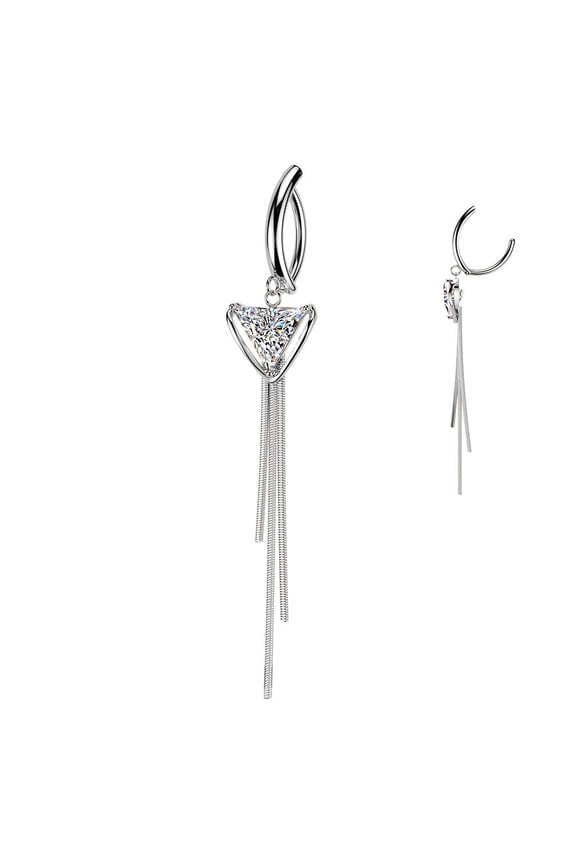14G Hinged Clicker Triangle CZ Belly Button Ring Triple Chain Dangle Piercings Jewelry for Women Sold Each