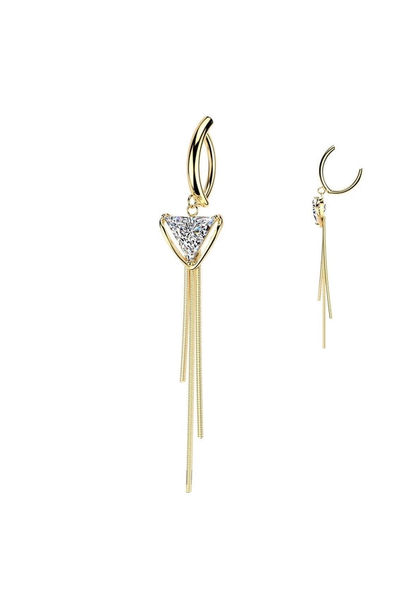 14G Hinged Clicker Triangle CZ Belly Button Ring Triple Chain Dangle Piercings Jewelry for Women Sold Each