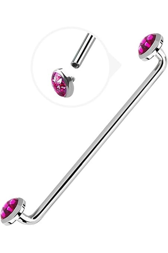 14G Internally Threaded Staple Surface Barbell With 5mm Titanium Tops Flat Bezel Set Ferido Multi Gems Surface Tragus Surgical Steel Piercing Jewelry for Women Men - Sold Each