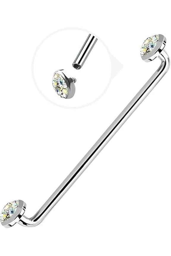 14G Internally Threaded Staple Surface Barbell With 5mm Titanium Tops Flat Bezel Set Ferido Multi Gems Surface Tragus Surgical Steel Piercing Jewelry for Women Men - Sold Each