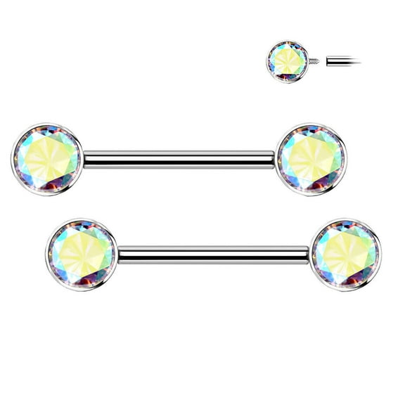 Luxe Modz 14G Nipple Barbells Implant Grade Titanium with CZ bezel Set Internally Threaded