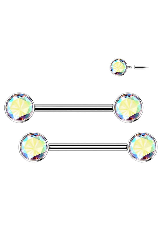 14G Nipple Barbells Implant Grade Titanium with CZ bezel Set Internally Threaded
