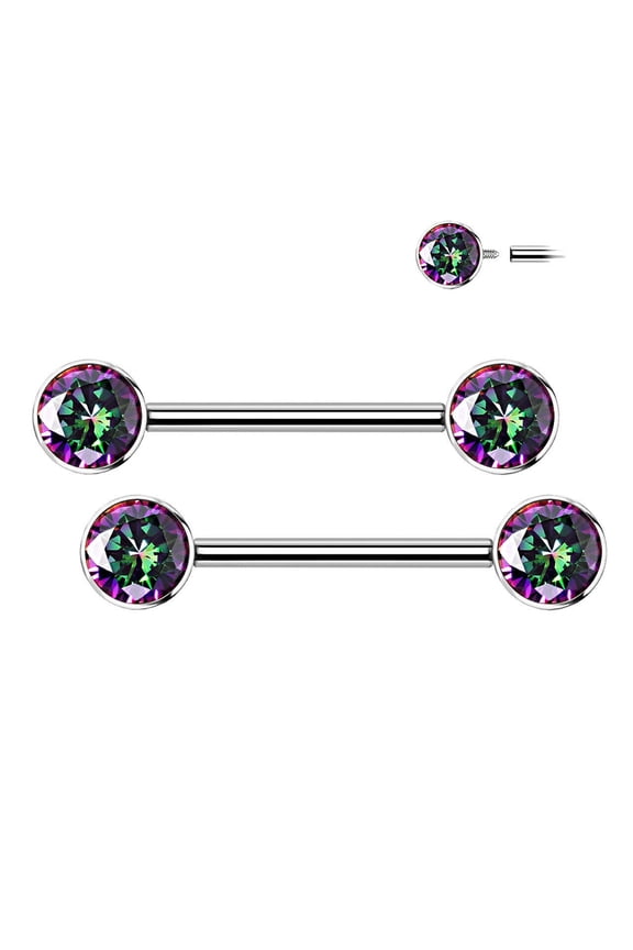 14G Nipple Barbells Implant Grade Titanium with CZ bezel Set Internally Threaded