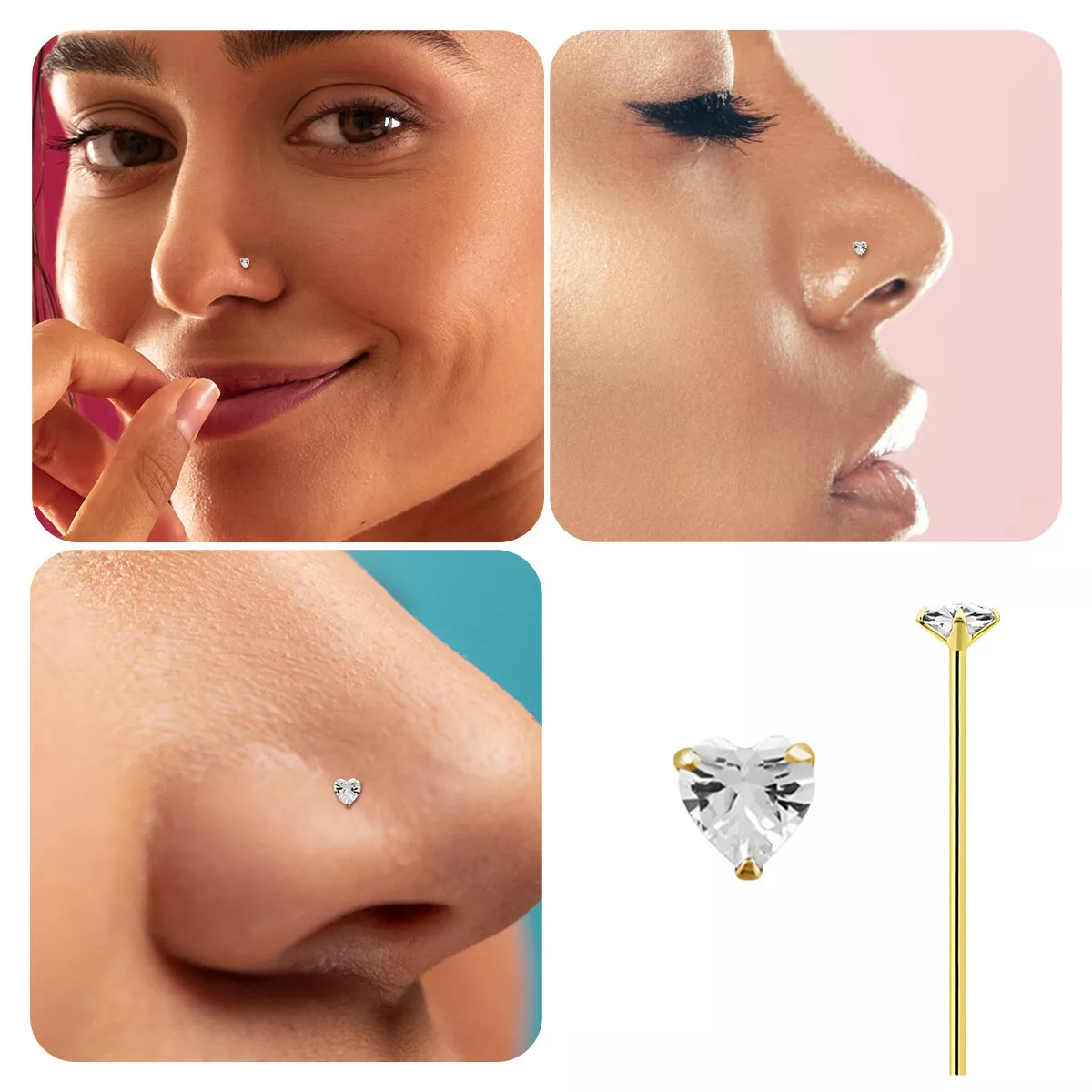 Piercing Naso In Oro 14K - Stud A Forma Di L Con Cz - 22G 7mm Nichel Free - Foto 9