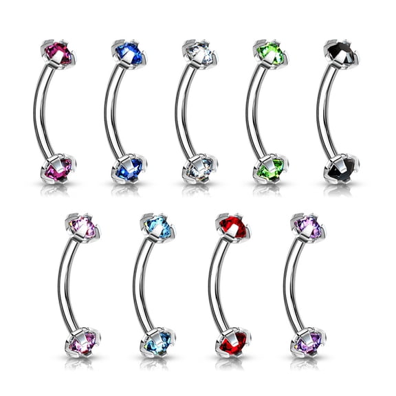 Luxe Modz 16G Internal Threaded Prong Set CZ Curved Barbell Surgical Steel Eyebrow Ring Piercing Jewelry Women Men