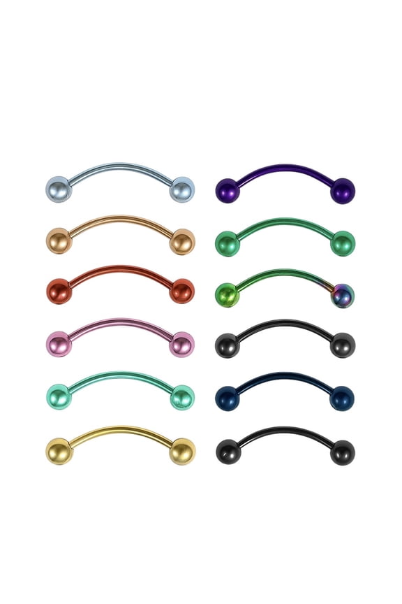 16G PVD Bent Curved Barbell Snake Eyes Ring Tongue Surgical Steel Piercing Jewelry for Men Women - Sold as Pair