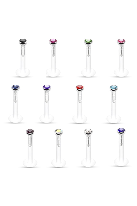 16G Push-in Labret Monroe with Press Fit 2mm Gem Stone Piercing Jewelry for Men Women Sold Individually