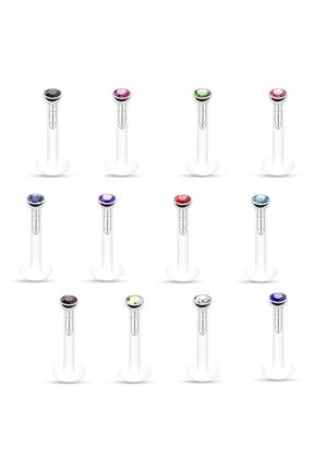 16G Push-in Labret Monroe with Press Fit 2mm Gem Stone Piercing Jewelry for Men Women Sold Individually