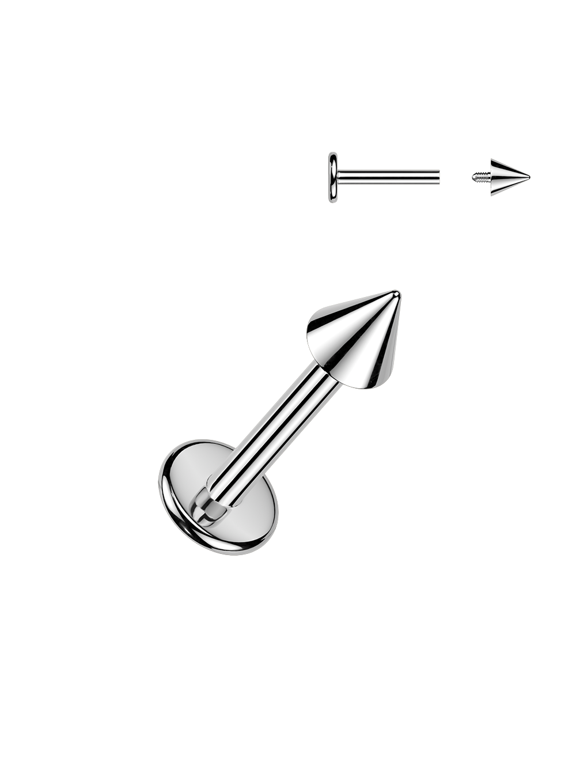 16G Spike Top Labret Flat Back Stud Titanium Piercing Jewelry for Women Men Sold Individually