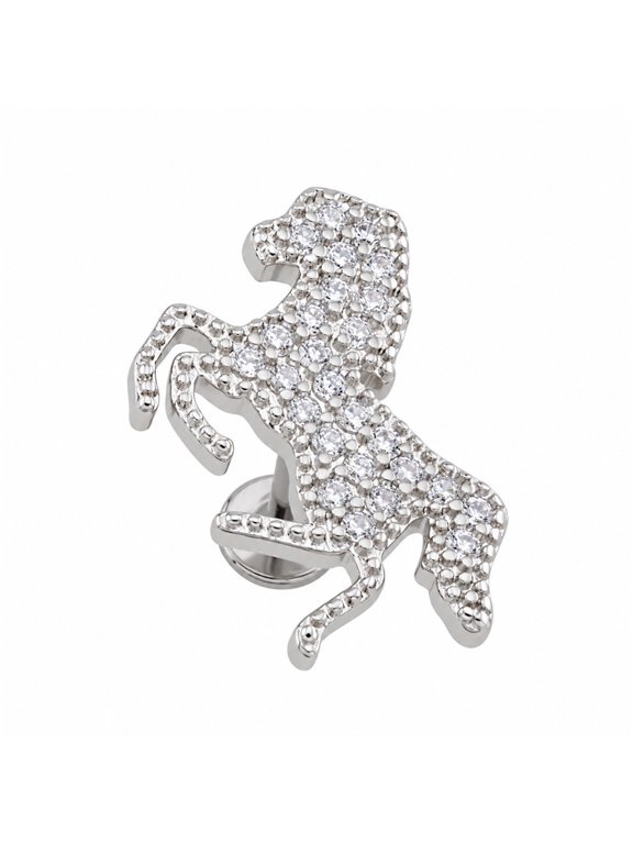 18G Surgical Steel 3D Prancing Horse CZ Labret Flat Back Stud Piercings Jewelry for Women Men Sold Individually