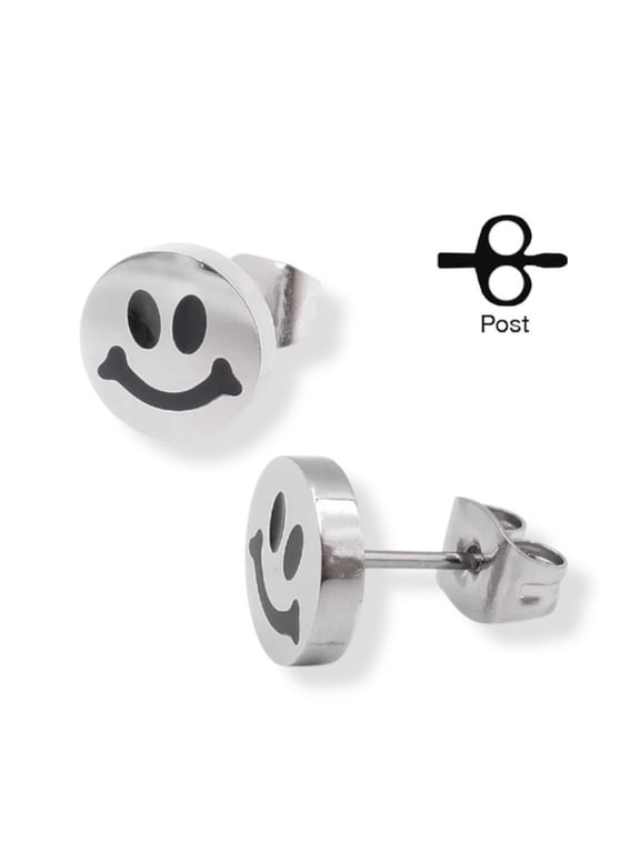 20G Smiley Face Earrings Studs Surgical Steel Cartilage Body Piercings Jewelry for Women Men Sold as Pair