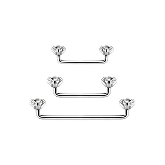 Luxe Modz 3PCs Implant Grade Titanium Internally Threaded Staple Barbell 16G Surface Barbell Crystal Prong Set 4mm CZ Staple Surface Piercing Barbell Surface Piercing Jewelry Set 12mm-25mm