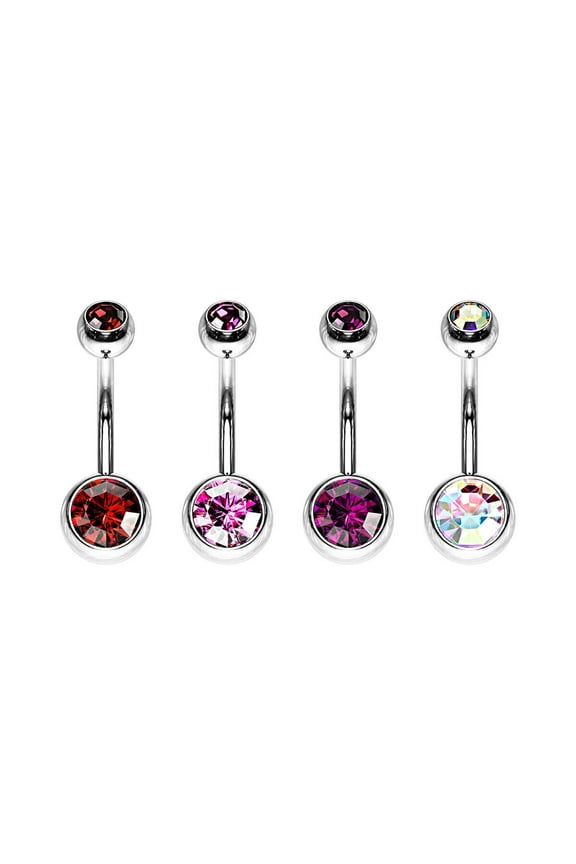 4PCS 14G Belly Button Rings Surgical Steel Double CZ Navel Ring Piercing Jewelry