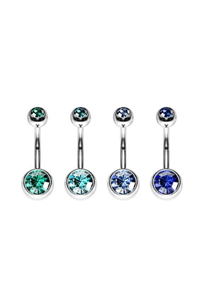 4PCS 14G Belly Button Rings Surgical Steel Double CZ Navel Ring Piercing Jewelry