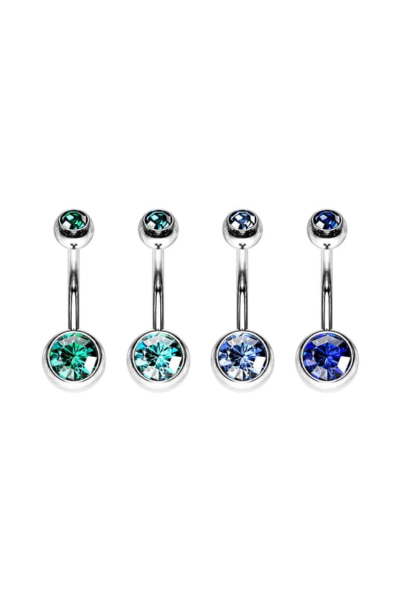 4PCS 14G Belly Button Rings Surgical Steel Double CZ Navel Ring Piercing Jewelry