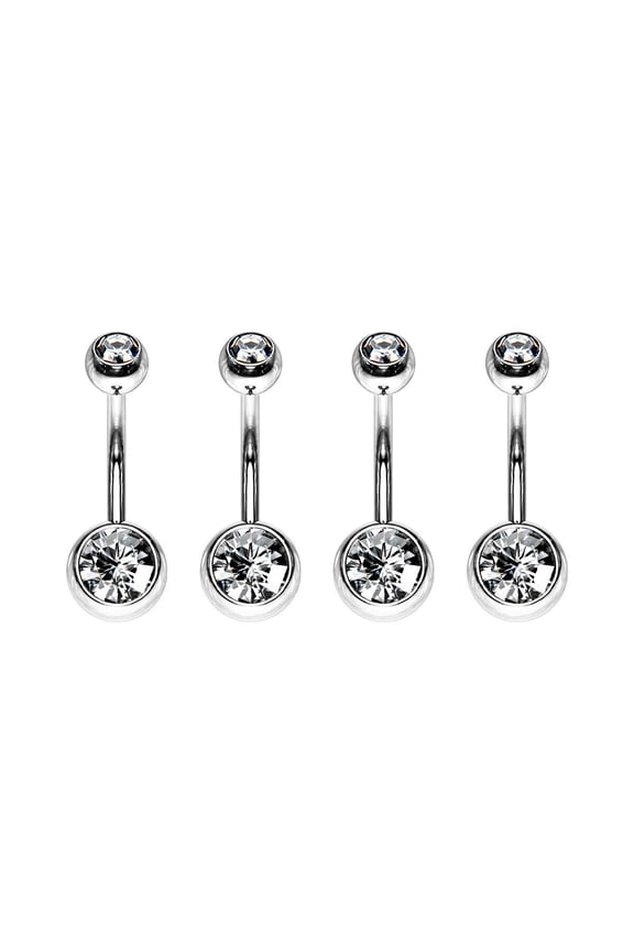 4PCS 14G Belly Button Rings Surgical Steel Double CZ Navel Ring Piercing Jewelry