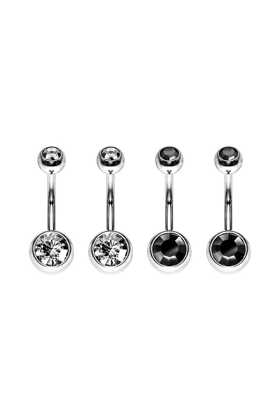 4PCS 14G Belly Button Rings Surgical Steel Double CZ Navel Ring Piercing Jewelry