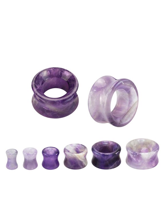 Amethyst Stone Double Flare Concave Tunnels Ear Gauges Plugs Piercing Jewelry for Women Men