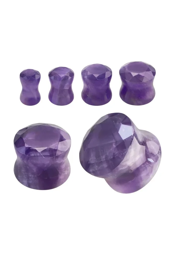 Amethyst Stone Double Flare Faceted Cut Ear Gauges Plugs Expanders Piercing Jewelry for Women Men