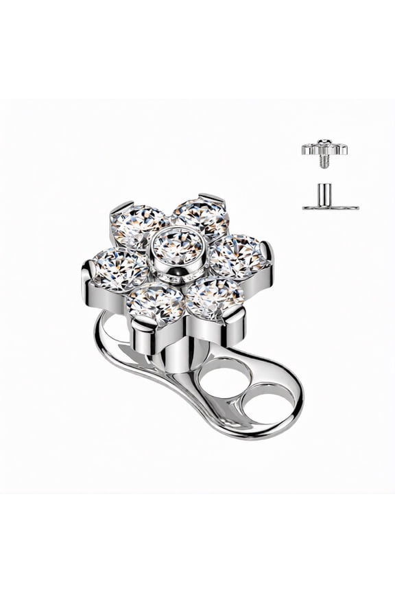 Dermal Anchor Tops CZ Flower 3 Holes Base Titanium Piercings Jewelry for Women Sold Each