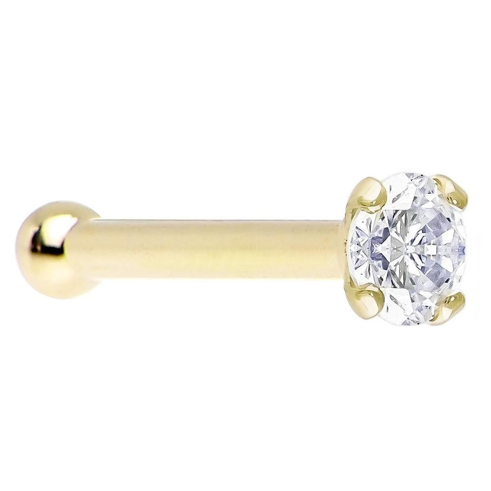 Luxe Modz Diamond Nose Bone Stud Ring 2mm 14k Solid Gold 20g (6 mm