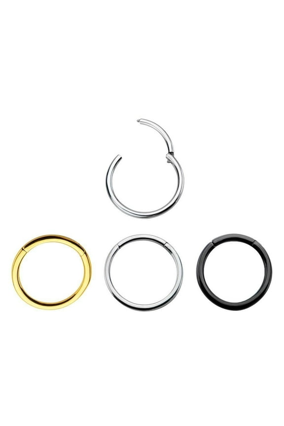 Hinged Nose Rings Hoop Clicker Eyebrow Septum Piercing Jewelry Gold PVD, Silver, Black