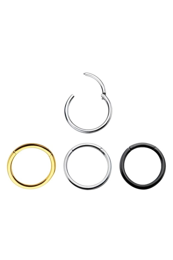 Hinged Nose Rings Hoop Clicker Eyebrow Septum Piercing Jewelry Gold PVD, Silver, Black