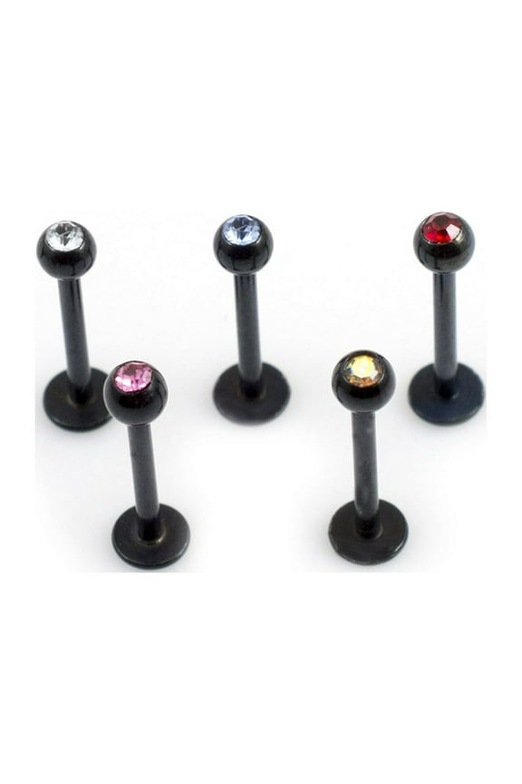 Labret Monroe Black Ion Plated Titanium 5 Colors CZ Jeweled Lip Piercing Jewelry 16G 8mm - Sold Individually