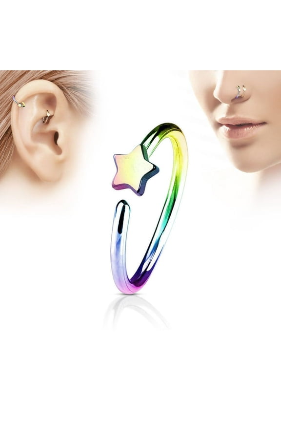 Nose & Cartilage 20G Hoop Ring Star Charm Anodized Surgical Steel - Sold Each
