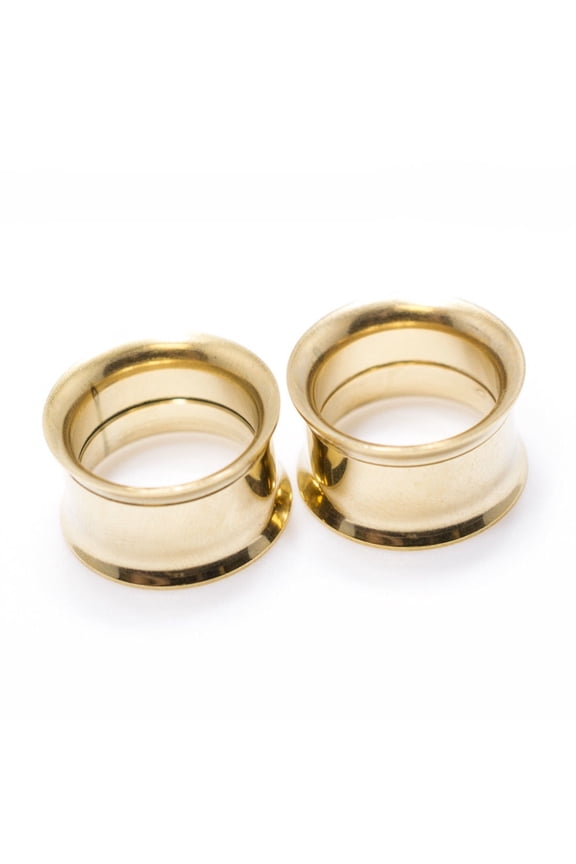 Pair of Gold IP Surgical Steel Double Flared Tunnel Plugs Ear Gauges Piercings Jewelry for Women Men