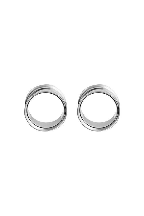 Pair of Surgical Steel PVD Silver Double Flare Ear Tunnels Earlets Gauges Plugs Body Piercings Jewelry for Men Women