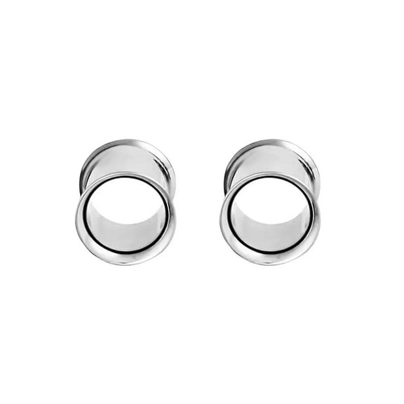 Luxe Modz Pair of Surgical Steel PVD Silver Double Flare Ear Tunnels Earlets Gauges Plugs Body Piercings Jewelry for Men Women