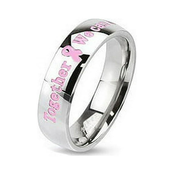 Luxe Modz Pink Awareness Stainless Steel Dome Band Ring With Epoxy Lettersv