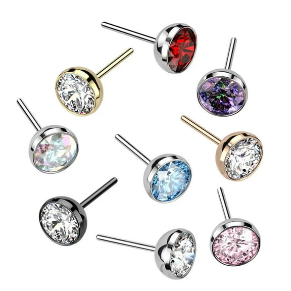 Luxe Modz Threadless Push In Bezel Set Titanium CZ Top Replacement Part Piercing Jewelry for Men Women Sold Individually