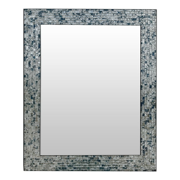 Luxe Mosaic Glass Framed Wall Mirror, 30 X 24 inch Decorative Embossed Glass Mosaic Rectangular Vanity Mirror/Accent Mirror with Cobalt Blue & Silver Color