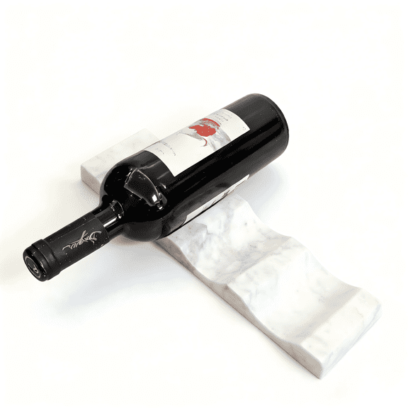 Luxe Natural White Carrara Marble Wine Bottle Rest (3-Bottle Capacity) - Elegant Wavy Design Decorative Wine Rack for Home Bar, Dining Table & Outdoor Entertainment