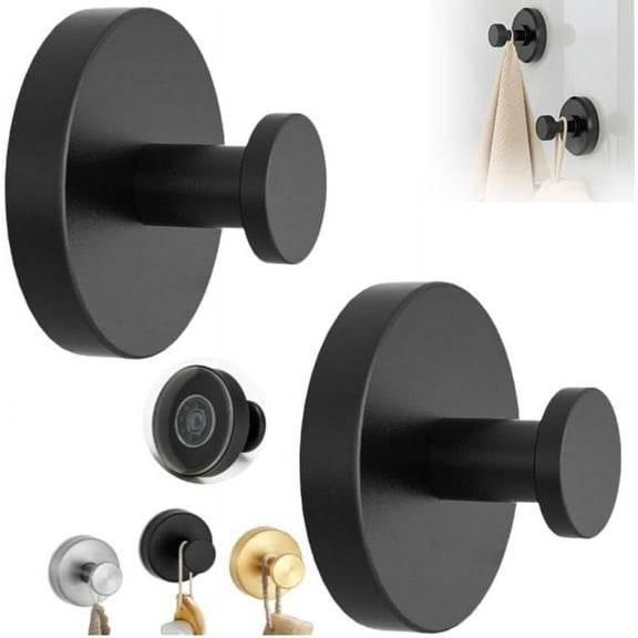 Luxe No-Drill Hooks, 2024 Upgraded Suction Cup Hooks, Stainless Steel Waterproof Suction Cup Hooks for Shower, Bathroom, Hanging Towels, Mounting on Glass Shower Doors, Tile, Mirrors (Black)
