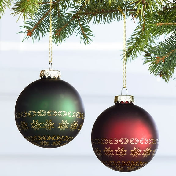 Set of 2 Gold Patterned Ball Ornaments