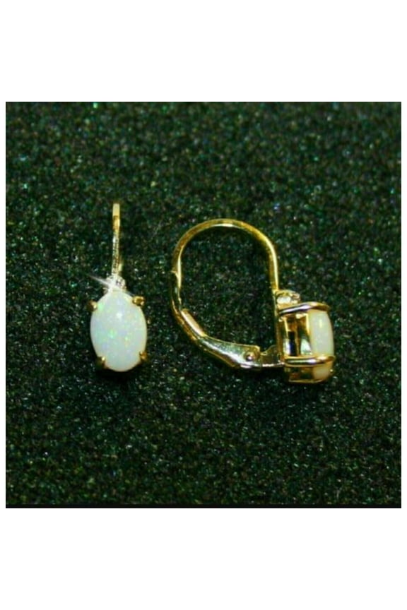 Opal Oval Shape Drop Dangle Earrings 14K Yellow Gold Over 925 Silver Gift For Women