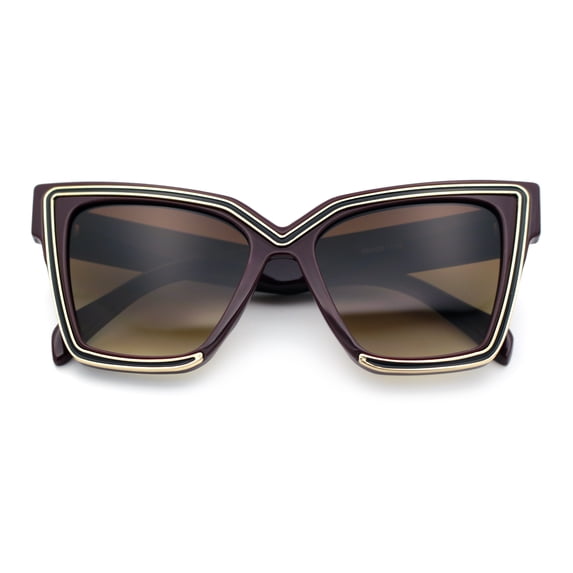 Luxe Oversized Horned Rectangular Cat Eye Glitzy Fashion Sunglasses Burgundy - Brown
