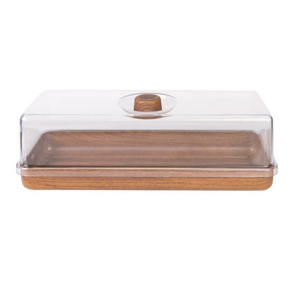 Luxe Party Mahogany Collection Rectangular Bread and Cake Tray with Cover, 6.3" x 15.35", Brown
