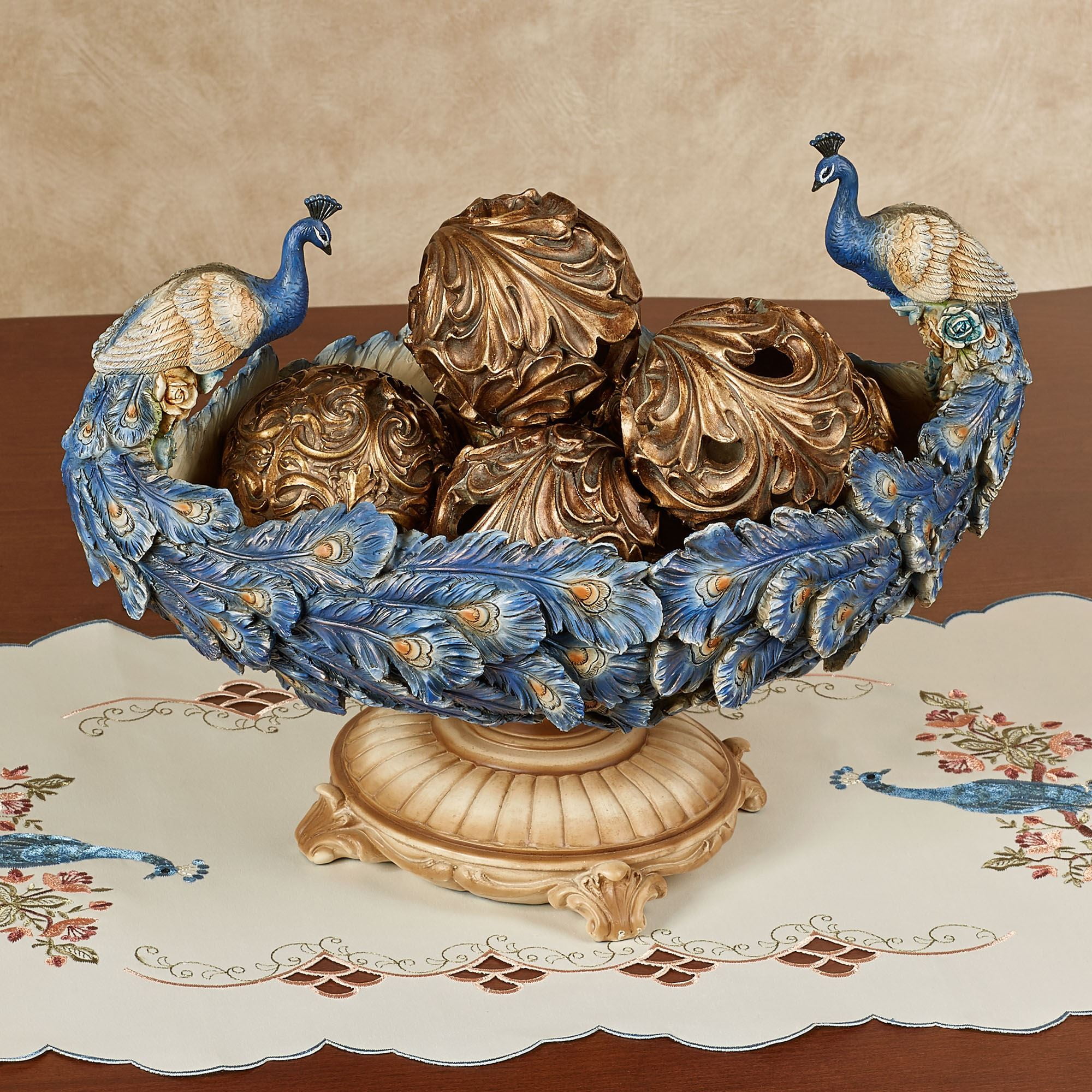 Handcrafted Blue Resin Peacock Centerpiece Bowl with Stand