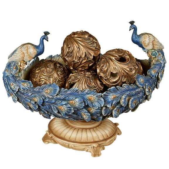 Luxe Plumes Peacock Decorative Centerpiece Bowl Blue